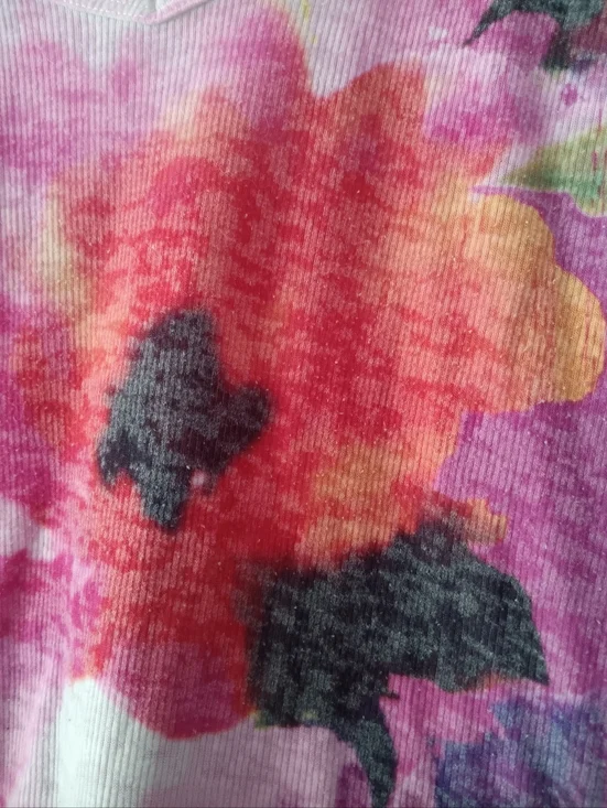 Vintage Cache Purple  Pink Floral V Neck Top M Fitted Short Sleeve Burnout Tee - Picture 5 of 7